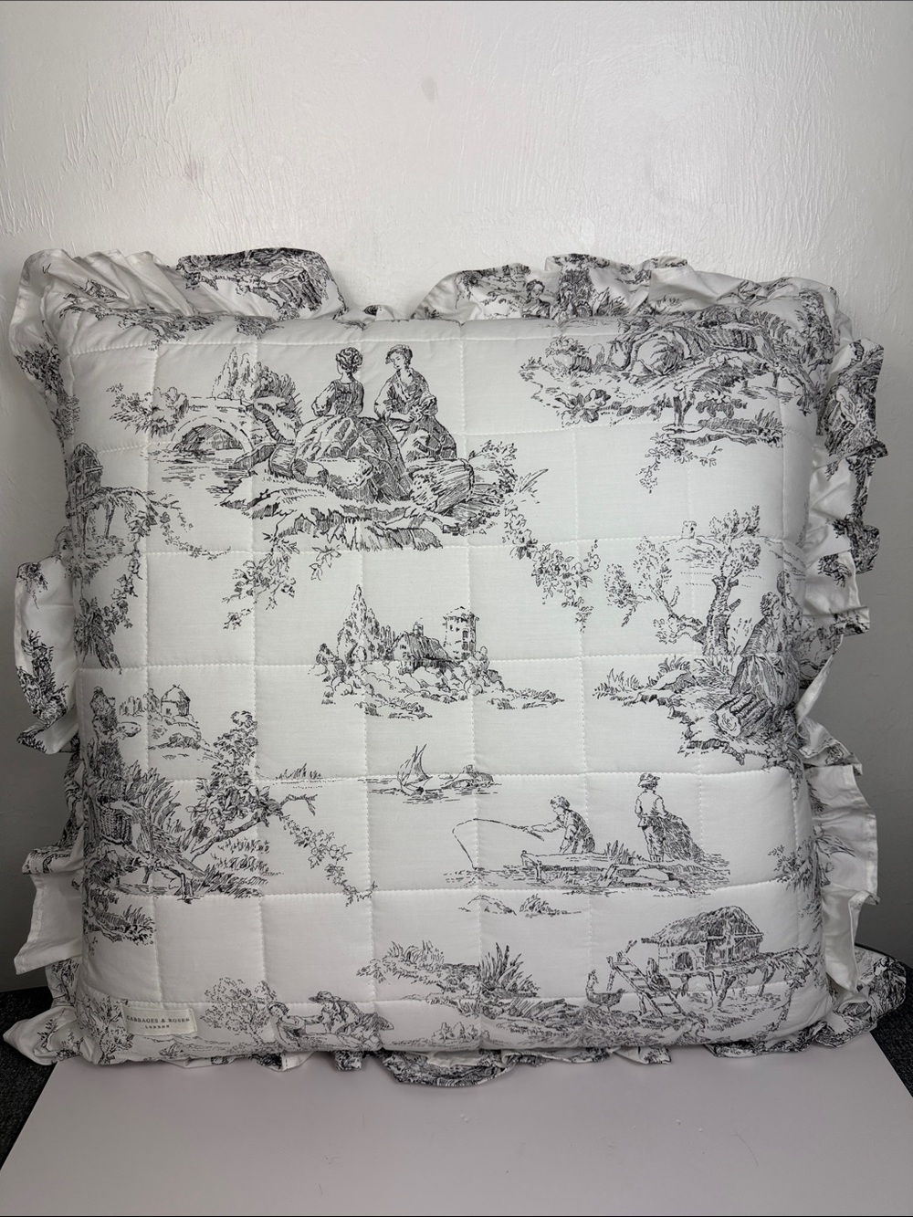 Cabbages & Roses London Black White Toile Ruffle Pillow 24.5” - Picture 2 of 5